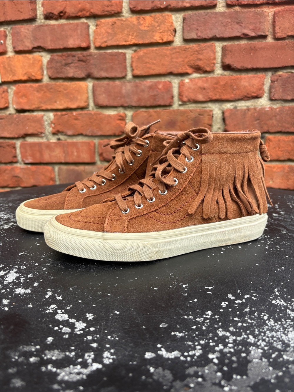 Vans Brown mid top Suede Fringe Sk8-Hi Sneakers size M/5.5 W/7